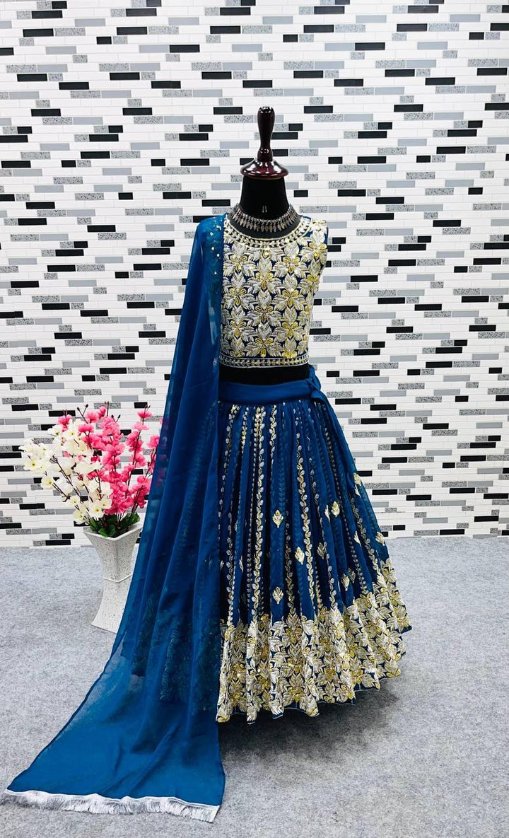 Kid's Sequin Embroidered Lehenga Choli Set with Dupatta