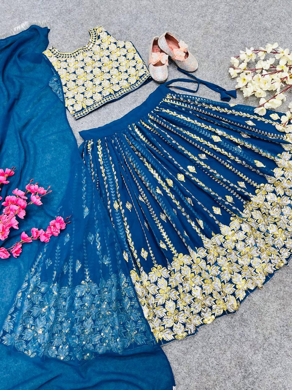 Kid's Sequin Embroidered Lehenga Choli Set with Dupatta