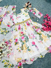 Pastel Peach Floral Printed Anarkali for Girls