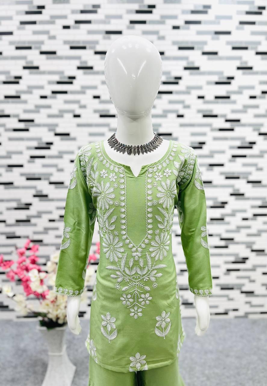 Rayon Embroidered Top & Sharara Set for Kids