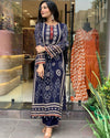 Blue Colur Beautiful Neck Hand Work Cotton Lining Suit Set