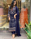 Blue Colur Beautiful Neck Hand Work Cotton Lining Suit Set
