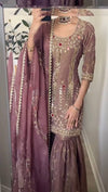 Designer Simmer Silk Top-Plazzo Dupatta Set with Sequence Work