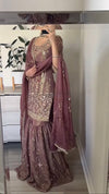 Designer Simmer Silk Top-Plazzo Dupatta Set with Sequence Work