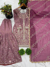 Designer Simmer Silk Top-Plazzo Dupatta Set with Sequence Work