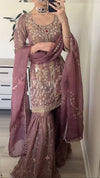 Designer Simmer Silk Top-Plazzo Dupatta Set with Sequence Work