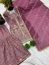 Designer Simmer Silk Top-Plazzo Dupatta Set with Sequence Work