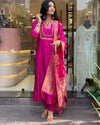 Luxe Elegance: Rose Gold Embroidery Masterpiece Kurti Pant Dupatta Set