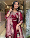 Luxe Elegance: Rose Gold Embroidery Masterpiece Kurti Pant Dupatta Set