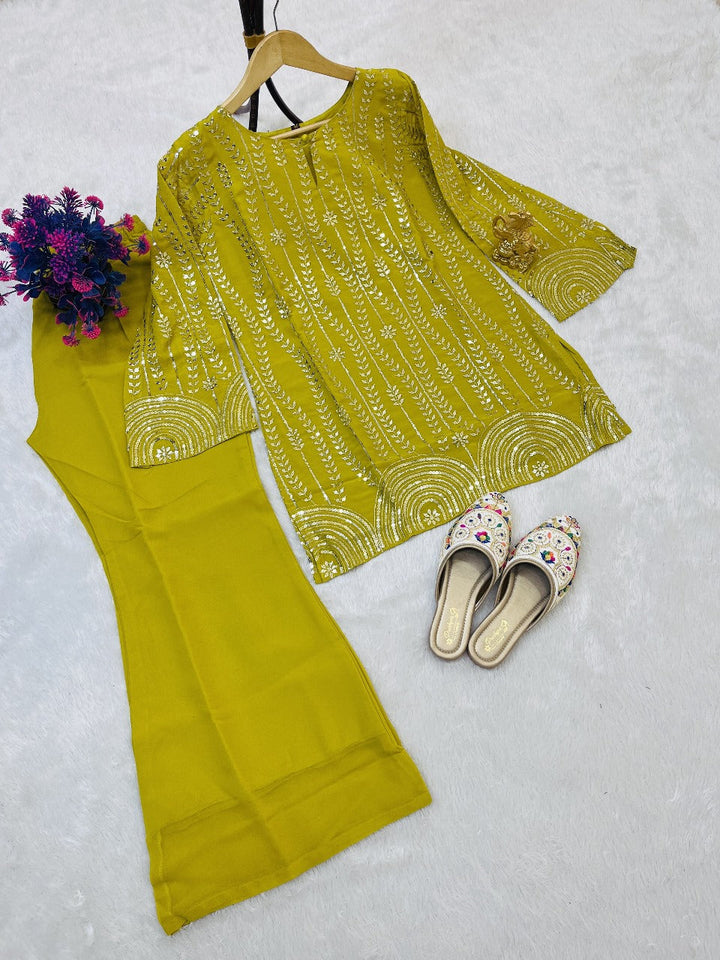 Exquisite Sequence Embroidery Top Plazzo Set with Unparalleled Elegance