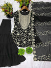 Regal Elegance: Georgette Embroidery Top Sharara Plazzo Dupatta Set
