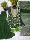 Regal Elegance: Georgette Embroidery Top Sharara Plazzo Dupatta Set