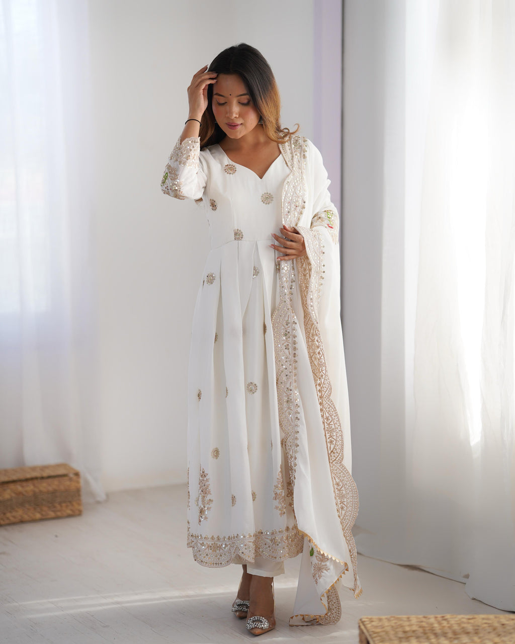 Royal Grace â€“White Premium Embroidered Chinon dress