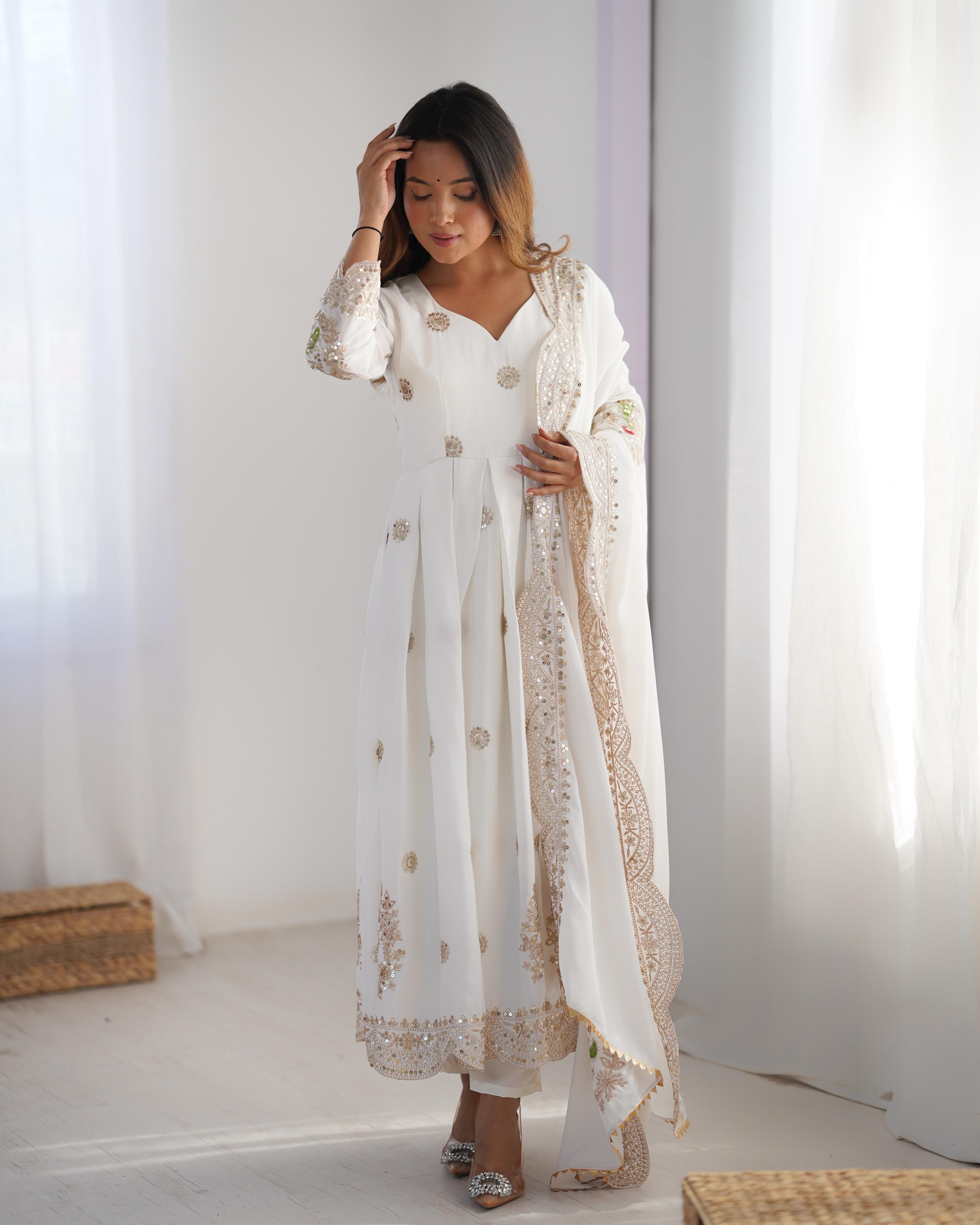 Royal Grace â€“White Premium Embroidered Chinon dress