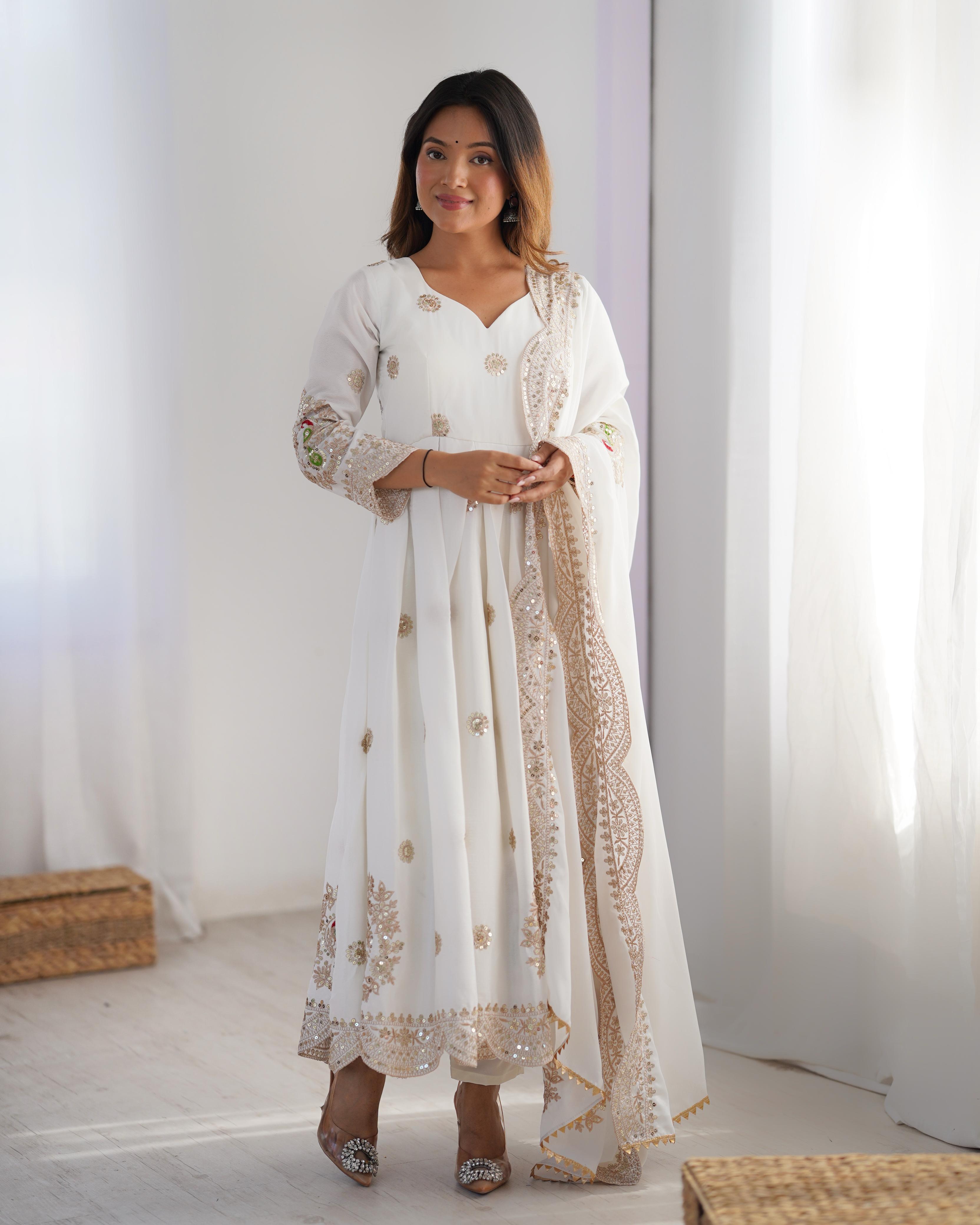 Royal Grace â€“White Premium Embroidered Chinon dress