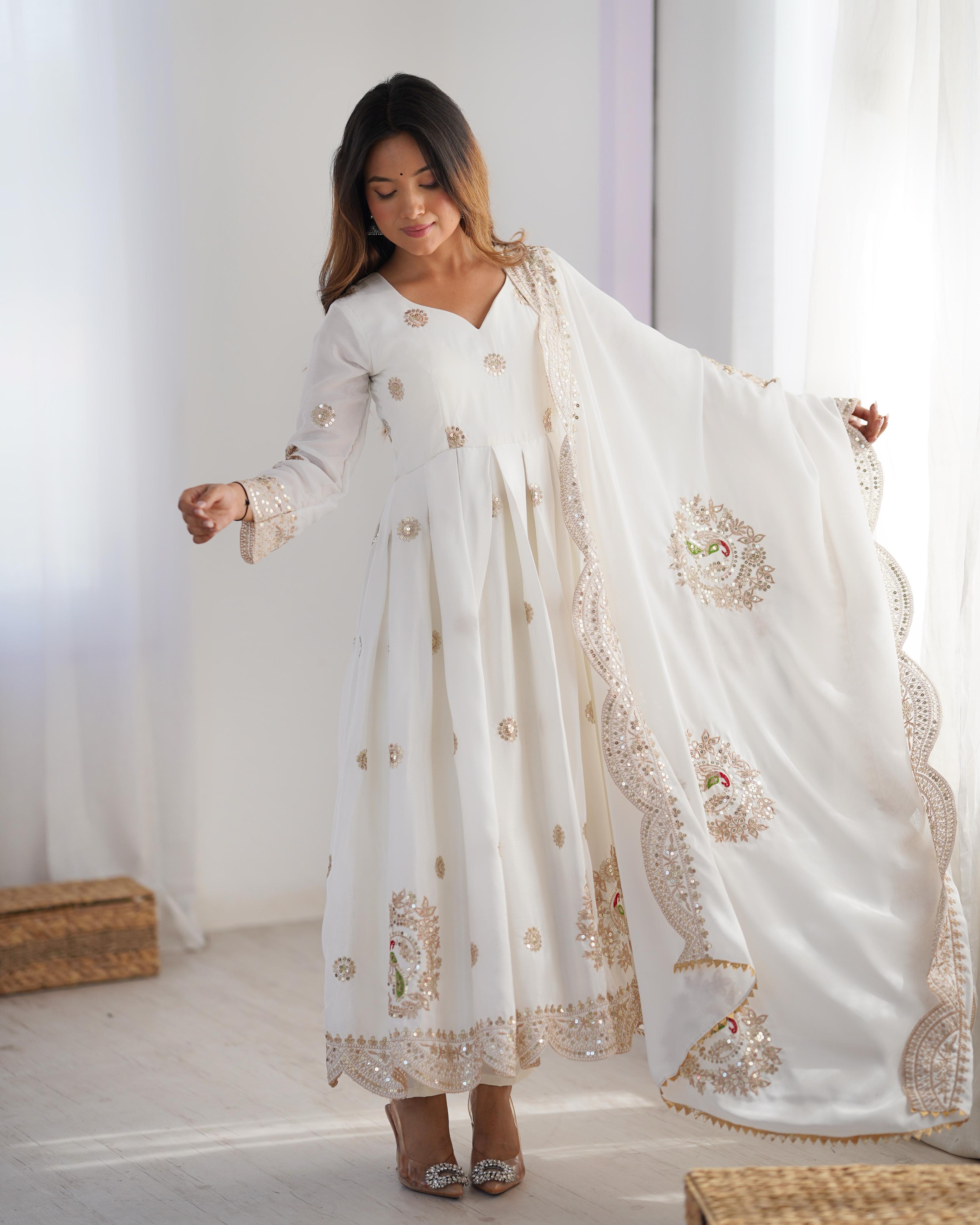 Royal Grace â€“White Premium Embroidered Chinon dress
