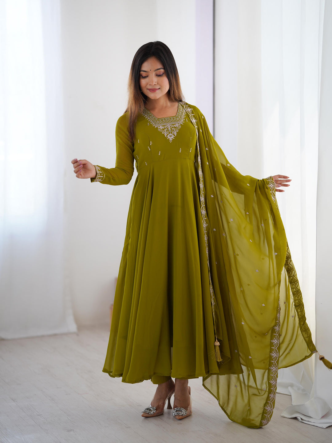Elegant 3-Piece Fox Georgette Anarkali