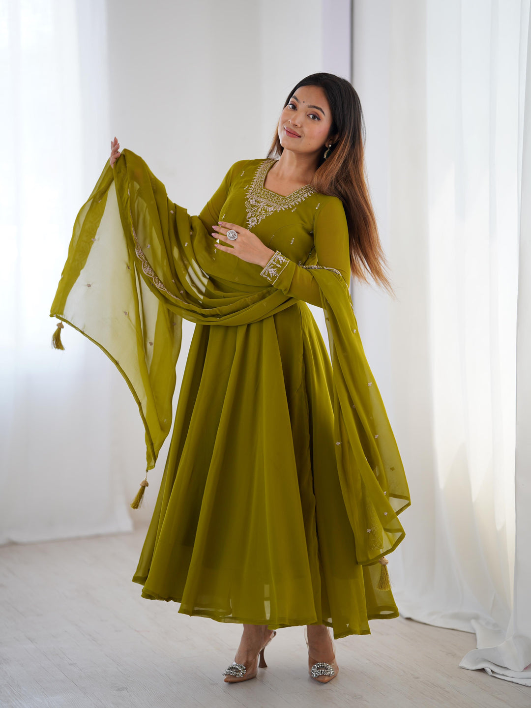 Elegant 3-Piece Fox Georgette Anarkali
