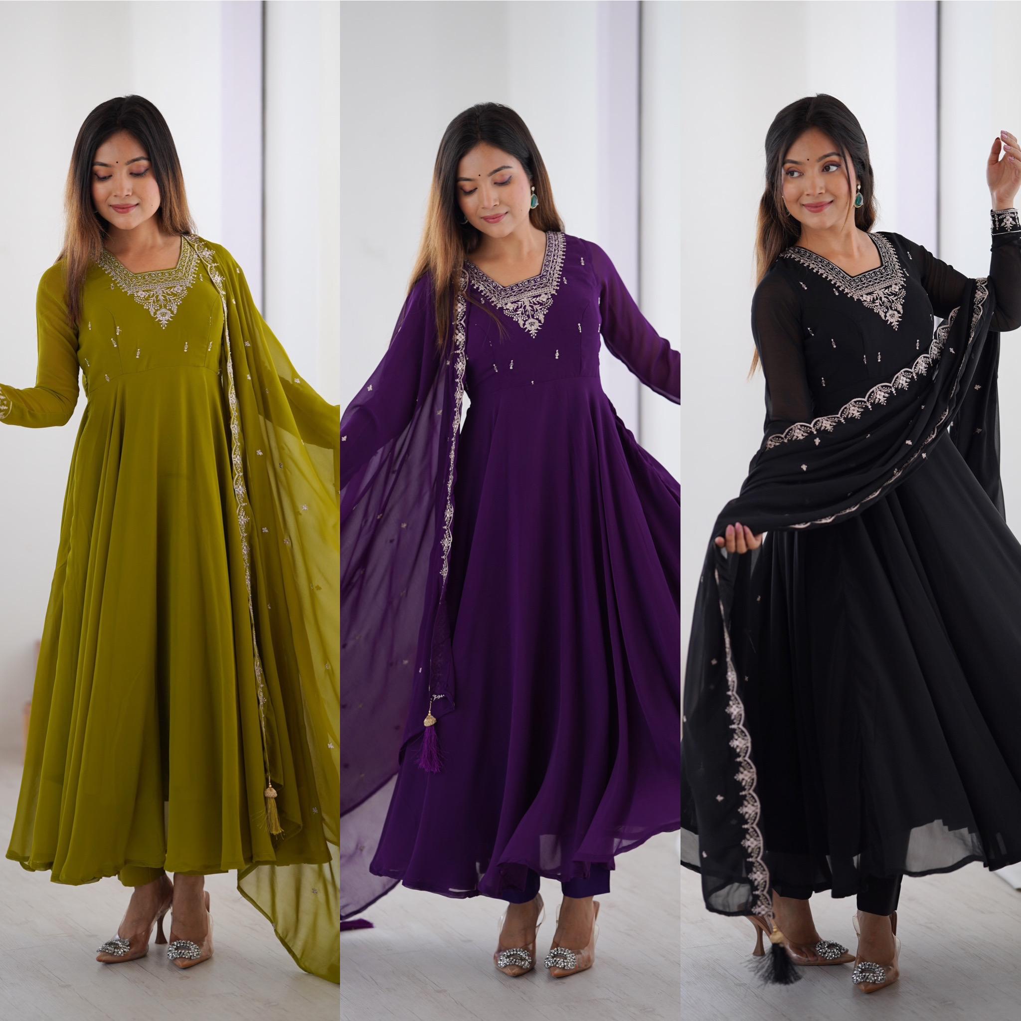 Elegant 3-Piece Fox Georgette Anarkali