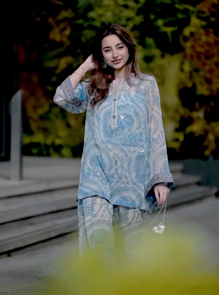 Chiffon Georgette Party Set with Farshi Palazzo