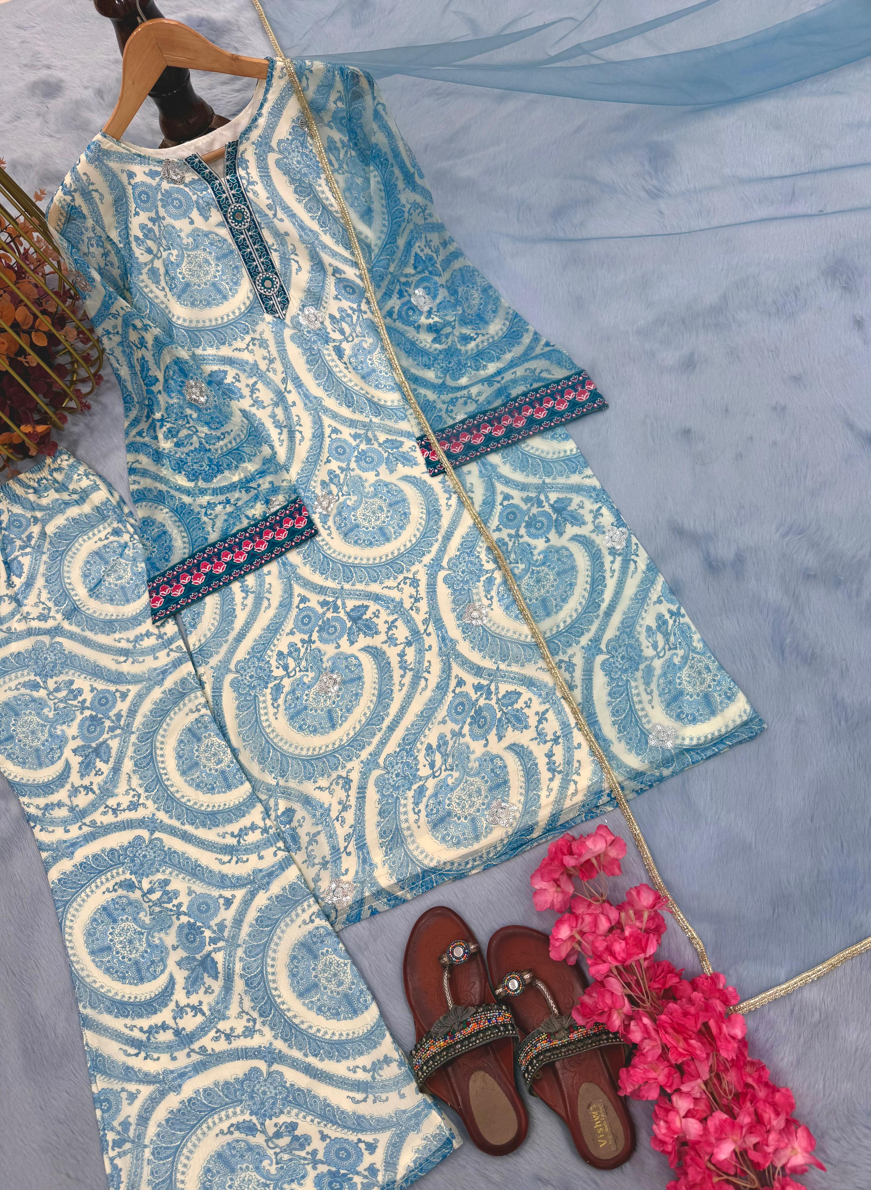 Chiffon Georgette Party Set with Farshi Palazzo