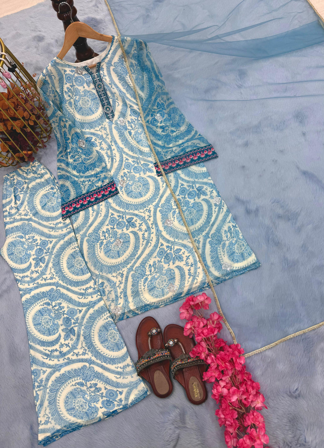 Chiffon Georgette Party Set with Farshi Palazzo