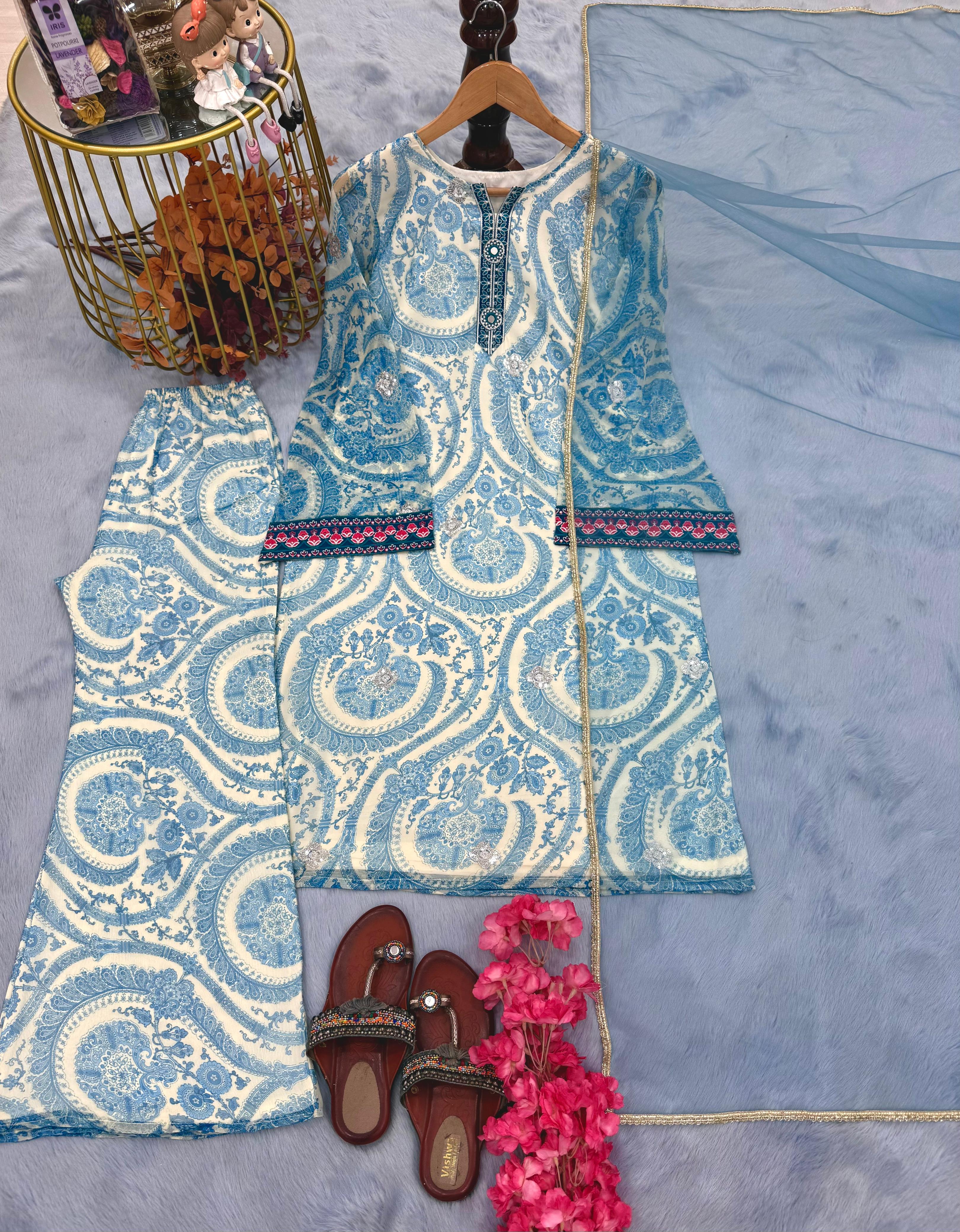 Chiffon Georgette Party Set with Farshi Palazzo