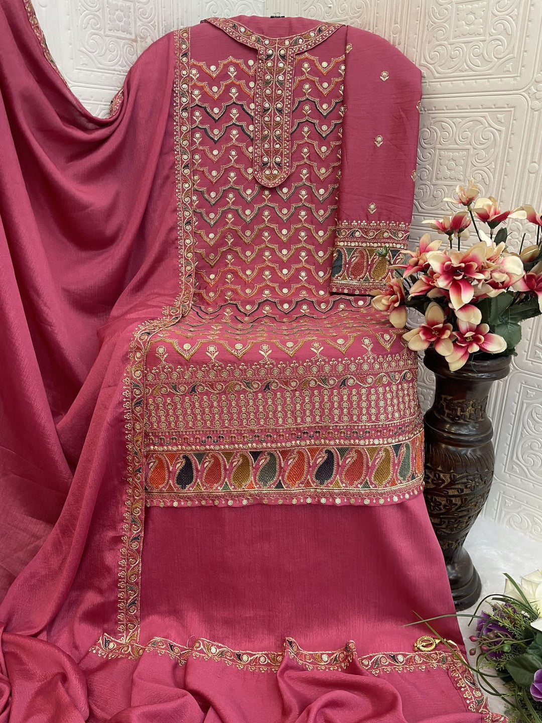 Luxury Chinon Embroidery Dress