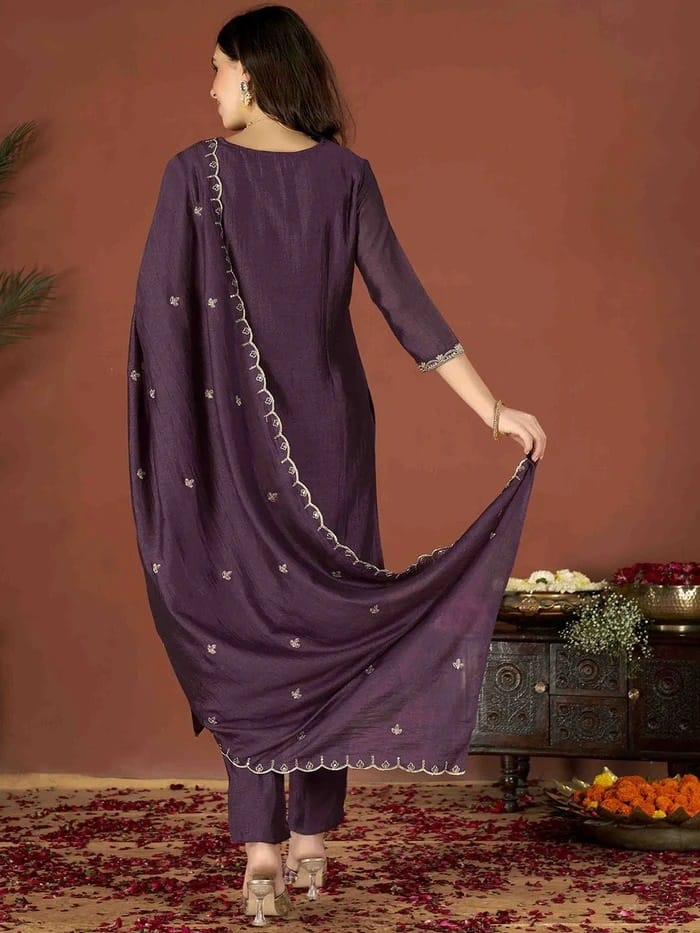 Sequence Embroidery Vichitra Suit