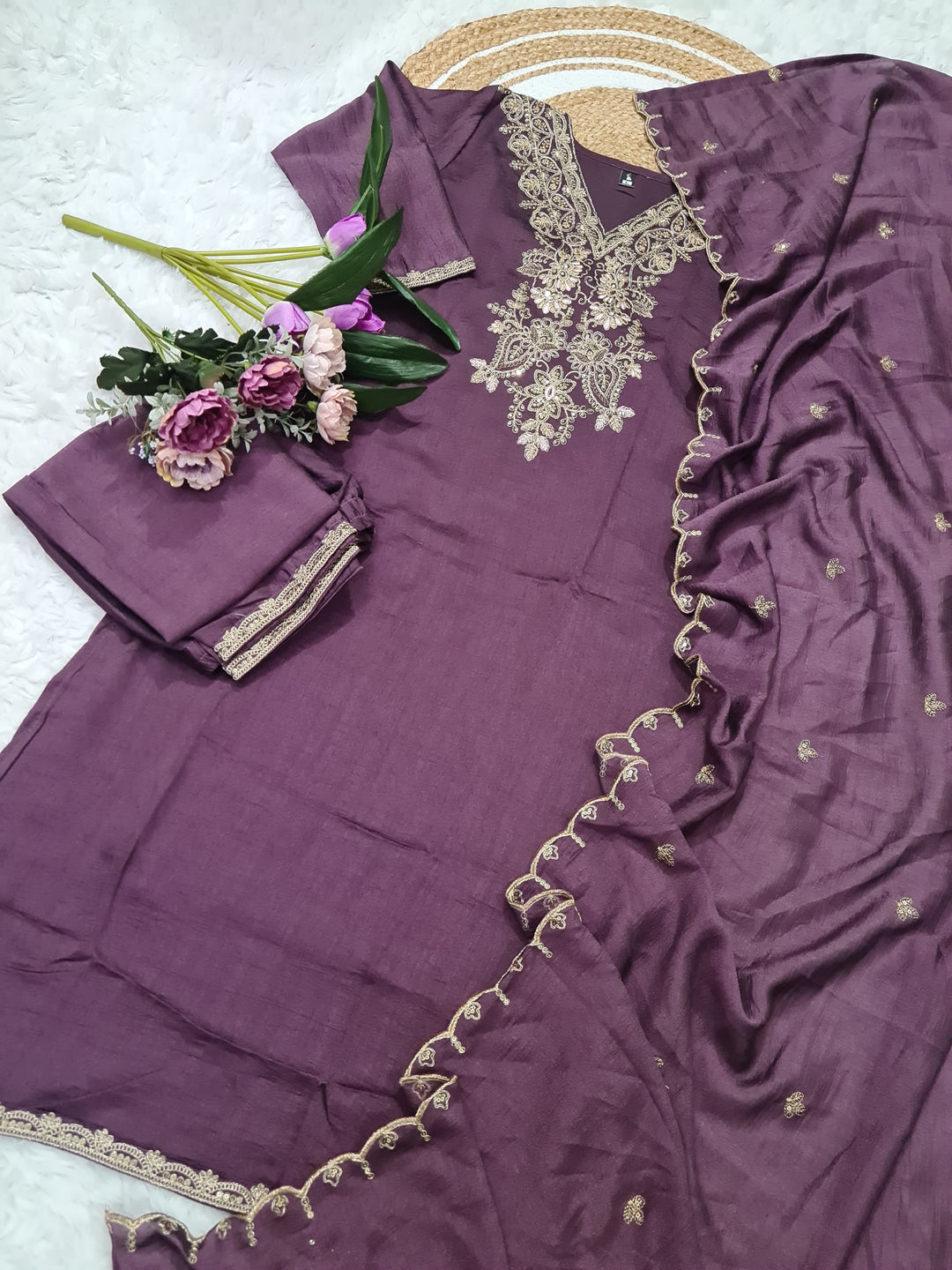 Sequence Embroidery Vichitra Suit