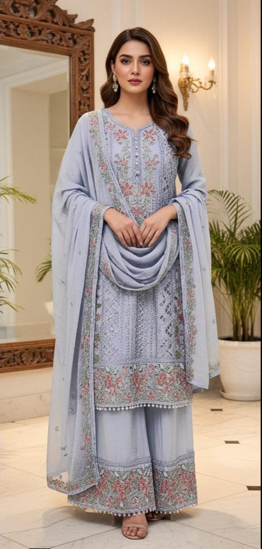 Heavy Chiffon Suit with Plazo & Dupatta