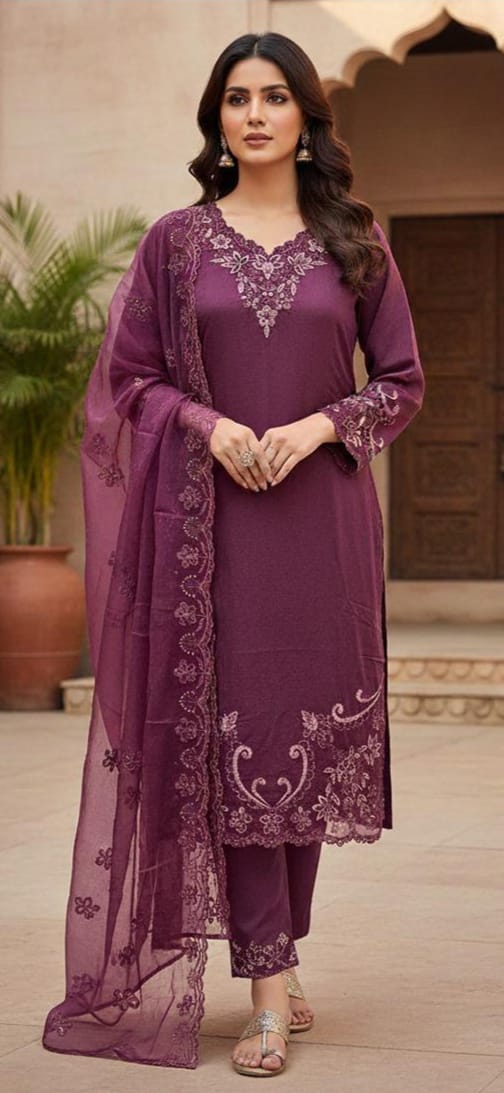 Crystal Viscose Suit with Heavy Organza Dupatta