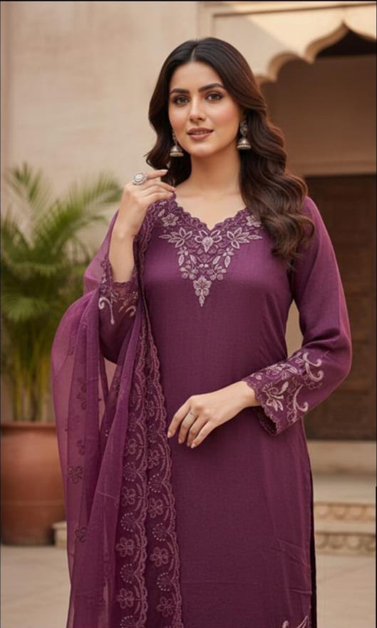 Crystal Viscose Suit with Heavy Organza Dupatta