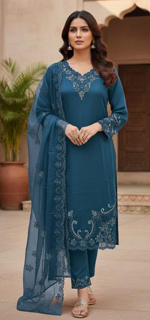 Crystal Viscose Suit with Heavy Organza Dupatta