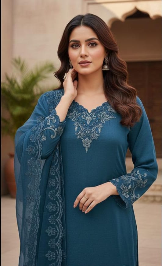 Crystal Viscose Suit with Heavy Organza Dupatta