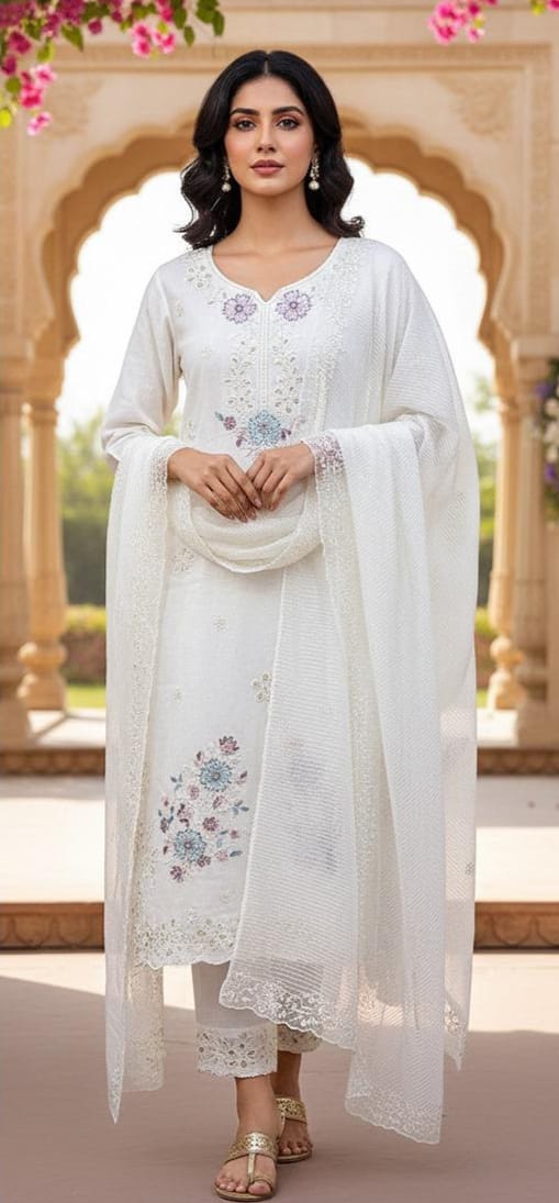 Crystal Viscose 3-Piece Stitched Suit with Organza Dupatta