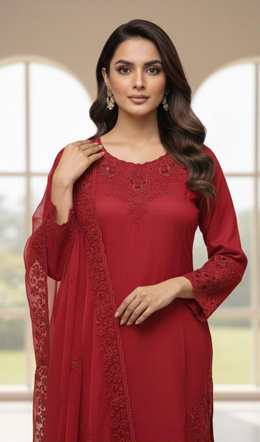 Crystal Viscose Suit with Organza Dupatta