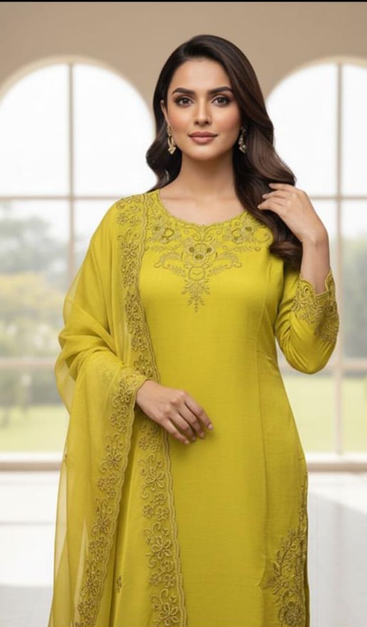 Crystal Viscose Suit with Organza Dupatta