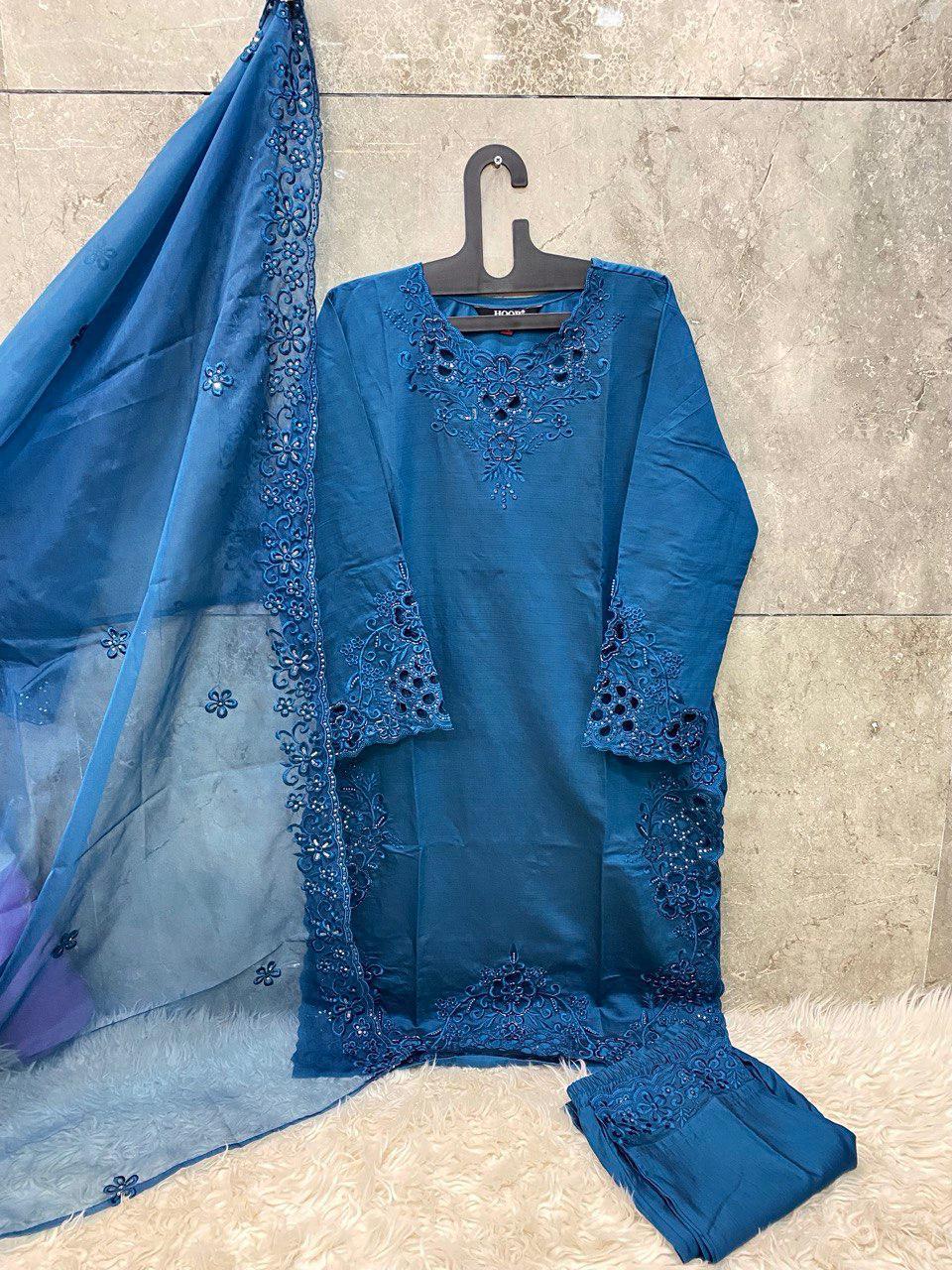 Crystal Viscose Suit with Organza Dupatta