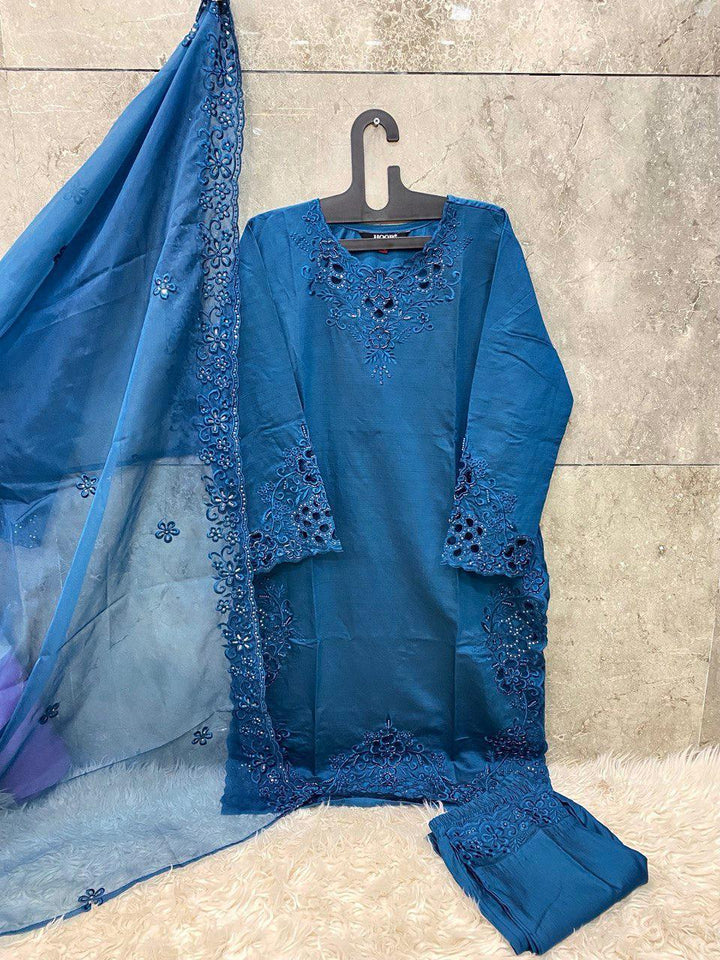 Crystal Viscose Suit with Organza Dupatta