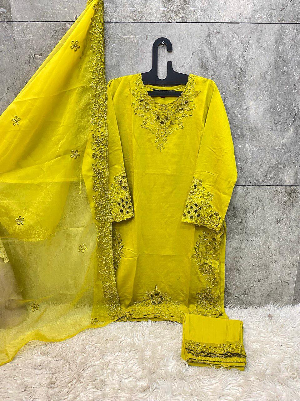 Crystal Viscose Suit with Organza Dupatta