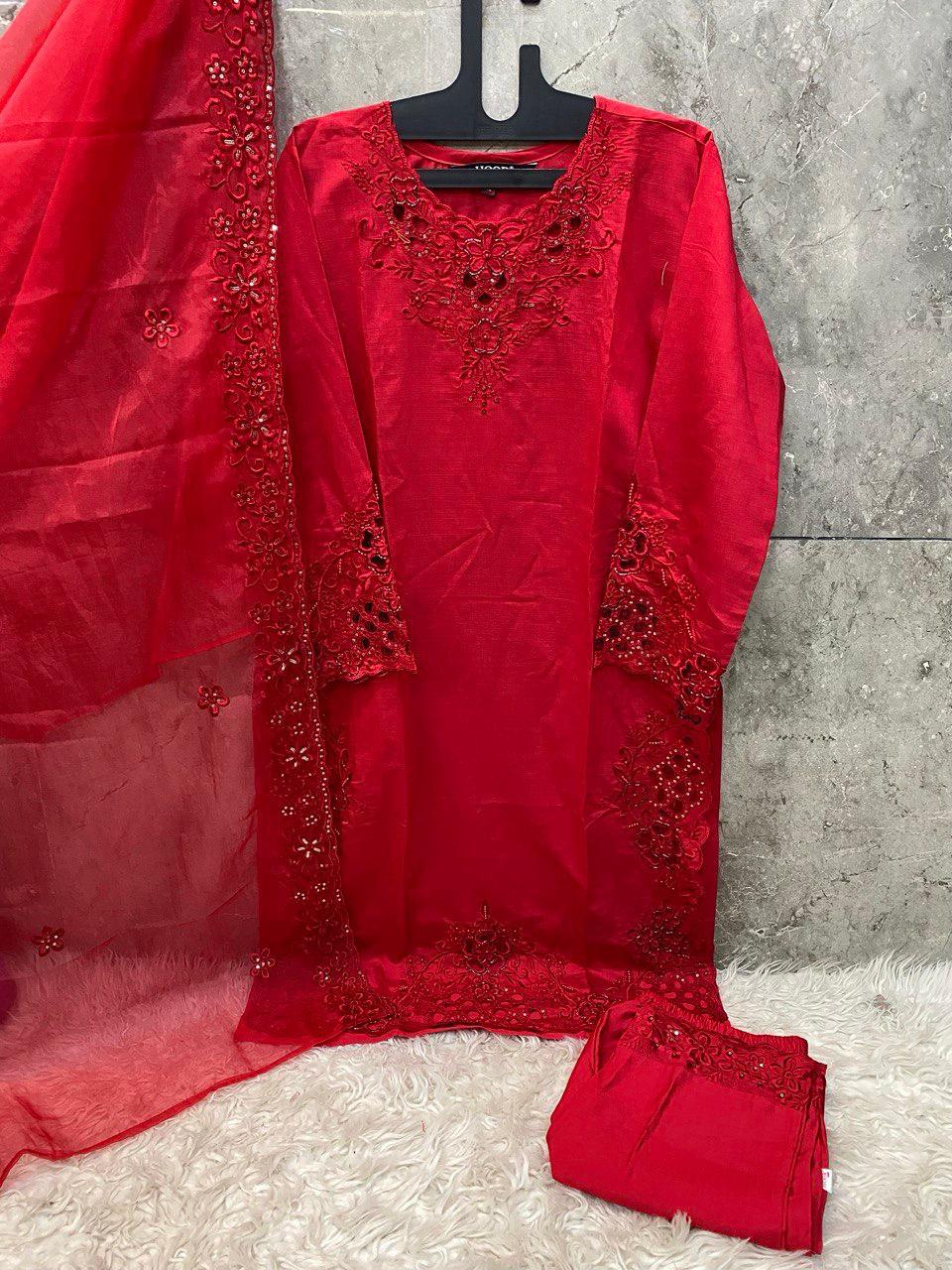 Crystal Viscose Suit with Organza Dupatta