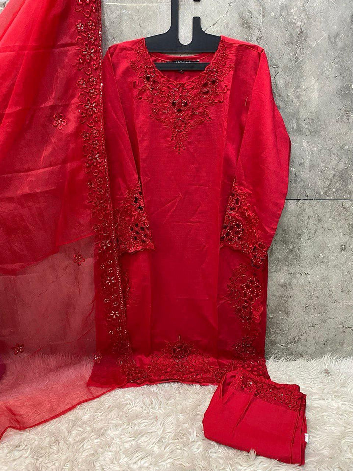 Crystal Viscose Suit with Organza Dupatta