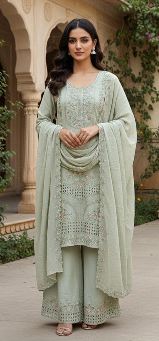 Heavy Georgette Plazo Suit with Zarkan Embellishment