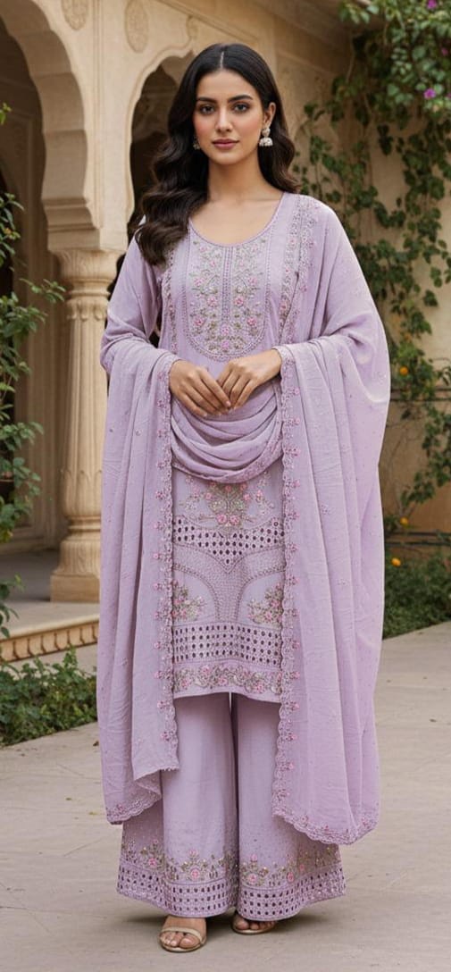 Heavy Georgette Plazo Suit with Zarkan Embellishment