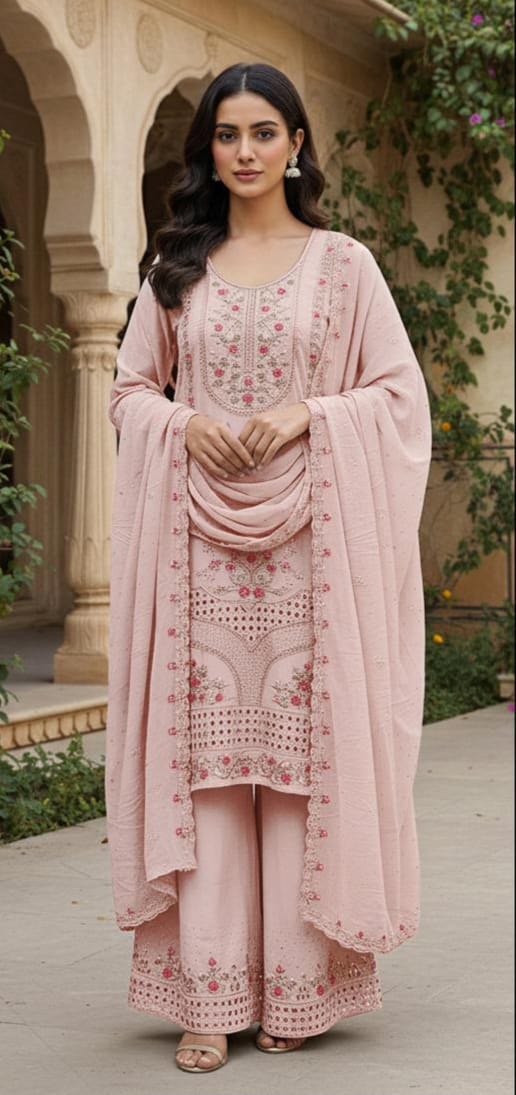 Heavy Georgette Plazo Suit with Zarkan Embellishment