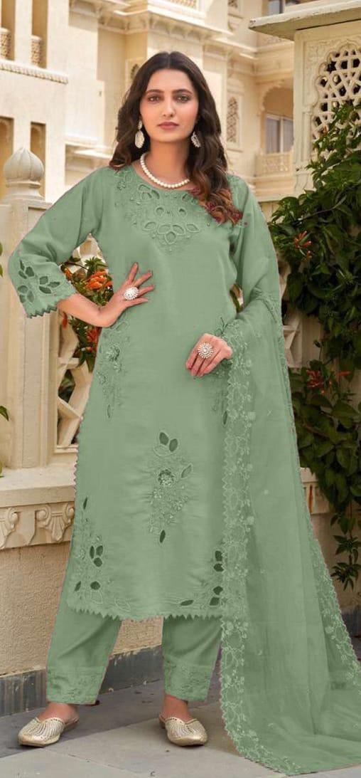 Crystal Viscous Suit with Heavy Organza Dupatta