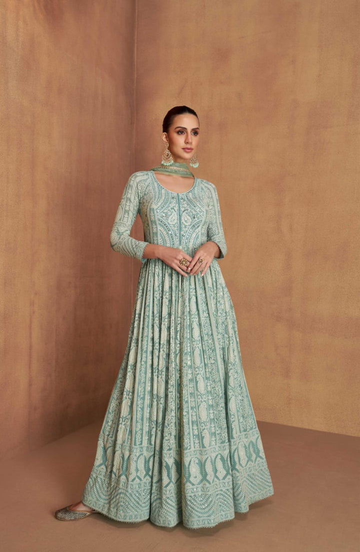 Real Georgette Heavy Embroidered Anarkali Suit