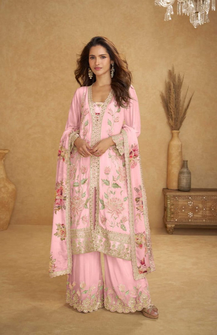Floral Slit Style Designer Kurta Palazzo Suit