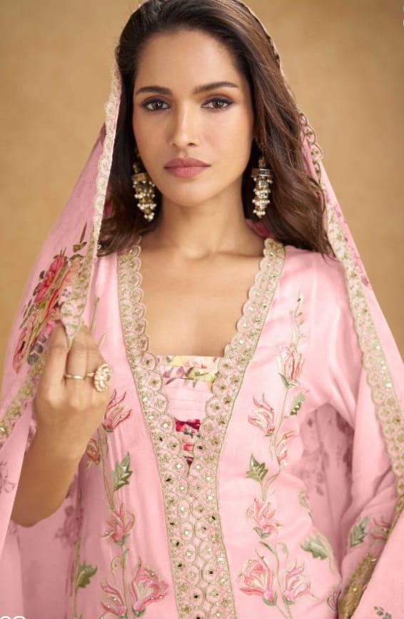 Floral Slit Style Designer Kurta Palazzo Suit